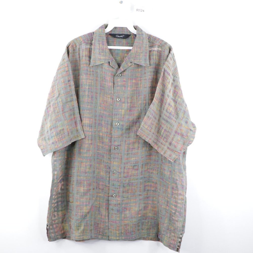 Vintage Genelli Geometric Print Linen Blend Shirt